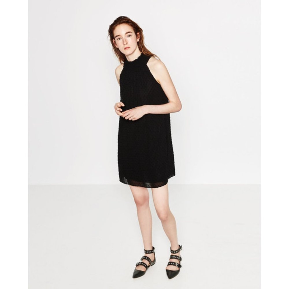 ZARA BLACK PLUMETIS DOT SLEEVELESS DRESS BRAND NEW WITH TAGS SMALL